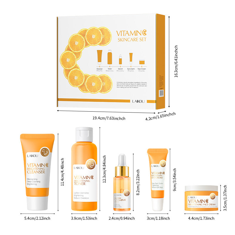LAIKOU Vitamin C Series Skin Care Product Set 5-piece Set Of Cleansing And Brightening Water Essence Eye Cream Essence Cream