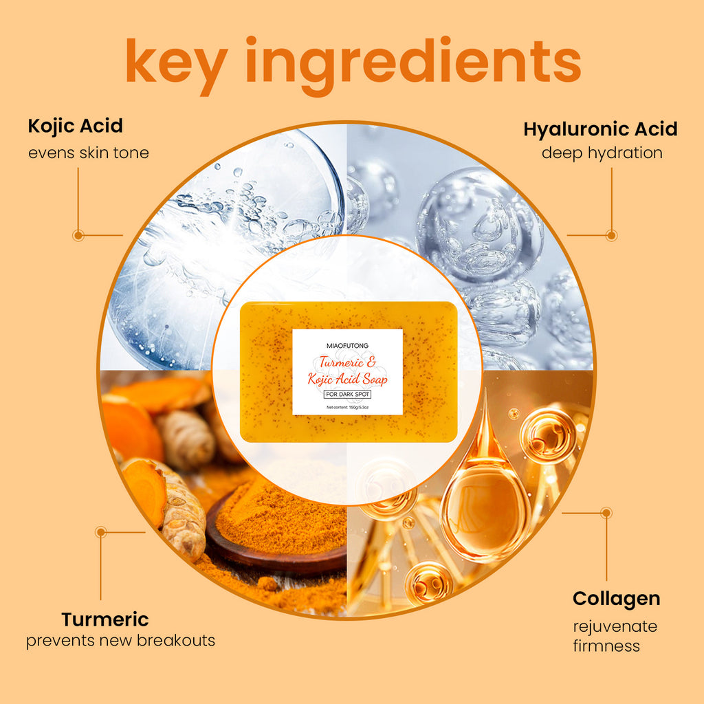 Cross-border Explosions Turmeric Soap Kojic Acid Soap Lemon Turmeric Soap Cleaning Bath Face Handmade Soap Ginger Particles Soap
